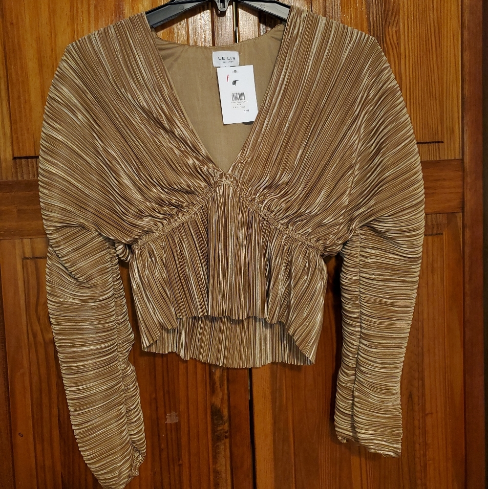 Gold Pleated Stretchy Womens Top